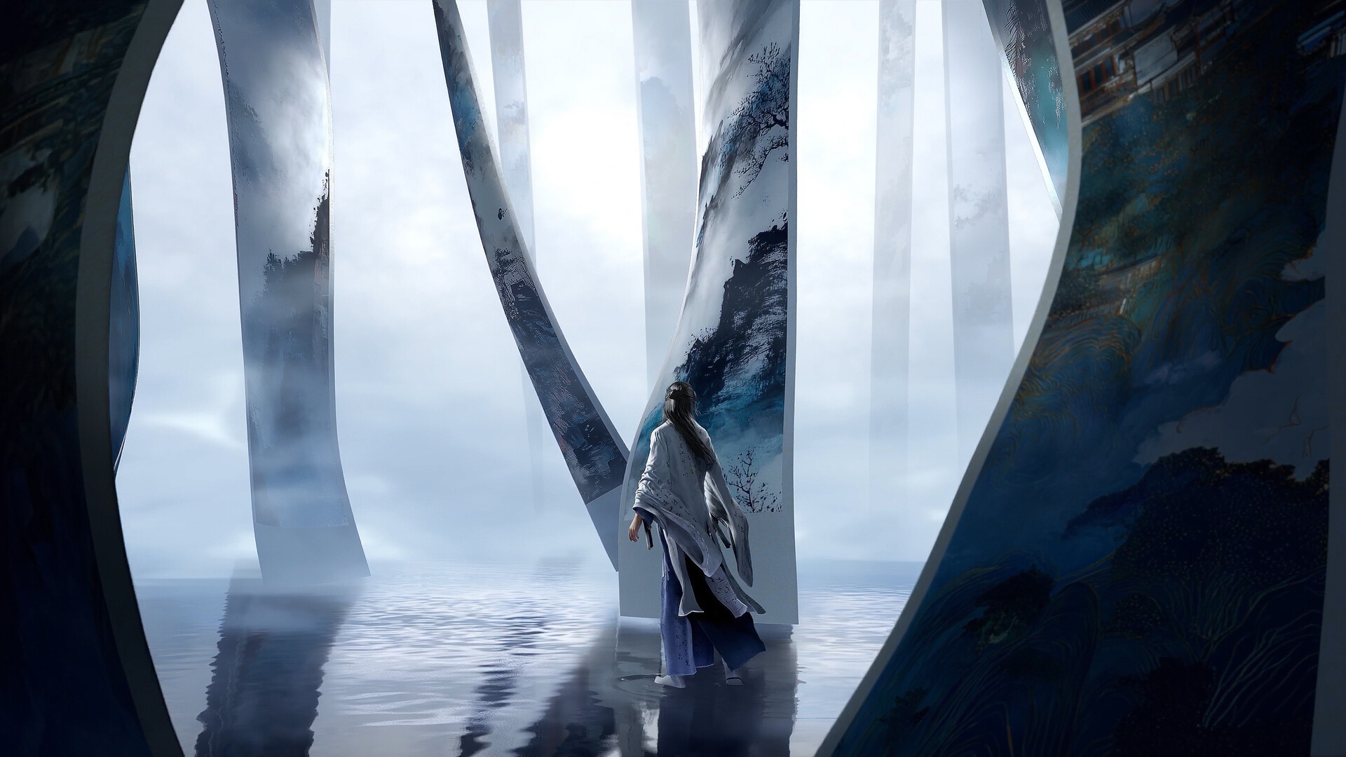 Ink-painting realm — a quiet liminal space